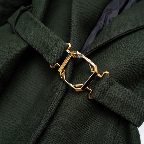 size S Zara Billiard Green Belted Wool Blend Coat Buckle Jacket - Picture 3 of 5